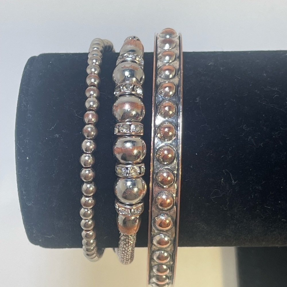 Silver Tone Beaded Bracelet Set